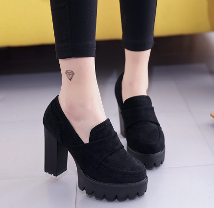 ZHENZHOU 10CM Pumps Suede high heels thick round head waterproof platform black single shoes woman thick bottom was thin